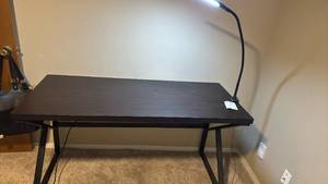 lot 1320 image: Black Desk with Attached LED Task Lamp 29x55x24