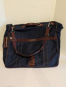 lot 2000 image: Samsonite Navy Blue Brown Leather Trim Messenger Carry-On Bag