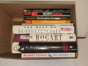 lot 2100 image: Lot of 9 Books Leadership, Confessions, Benchley, Hemingway, Postman, Bogart, Bacall, Jennings