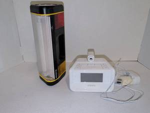 lot 2131 image: HoMedics Projection Alarm Clock Radio with Sounds & Brookstone Tower Light Lot