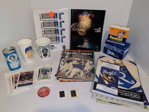 lot 2136 image: Kansas City Royals Collection Lot Cups Tickets Yearbooks Magazines Cards
