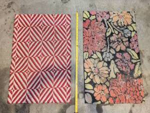 lot 2200 image: 2 Decorative Area Rugs Red Geometric and Floral Pattern