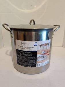 lot 2216 image: Mainstays 12 Quart Stainless Steel Stockpot with Lid 2 Pieces
