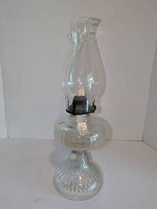 lot 2237 image: 11 in Oil Lamp with shell base, broken Glass Shade