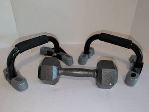 lot 2240 image: Pair of Push-Up bars, and one 12lb weight