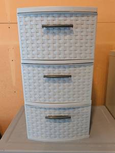 lot 2249 image: 3-Drawer Stackable Storage Organizer with Woven Basket Design