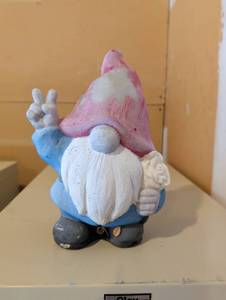 lot 2260 image: Gnome Figurine Hand-Painted Pink Hat Blue Coat 9 in
