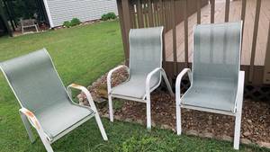 lot 3000 image: Set of 3 Outdoor Patio Chairs with Sling Seats and White Frame