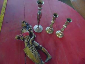 lot 4596 image: Candle Holders and Cast wall Figure