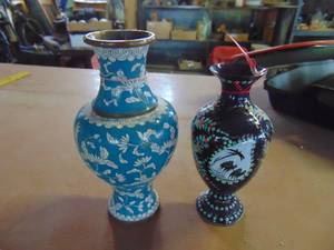 lot 4614 image: Pair of MetalPorcelain Vases