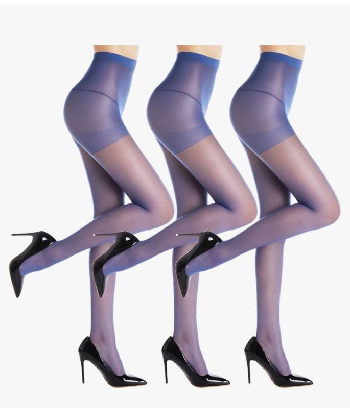 lot 58127 image: Womens Sheer Tights 3 Pairs - 20D Control Top Pantyhose with Reinforced Toes (small) - Retail $12