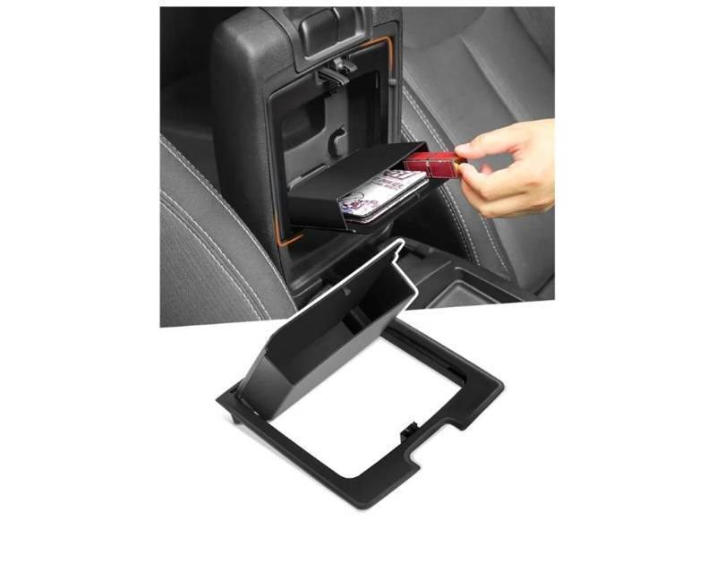 lot 58152 image: One-Touch Hidden Storage Organizer Compatible with 2011-2018 Jeep Wrangler JK JKU, Center Console Concealed Box for Secret Extra Space, Interior Armrest Accessories, Black - Retail $19