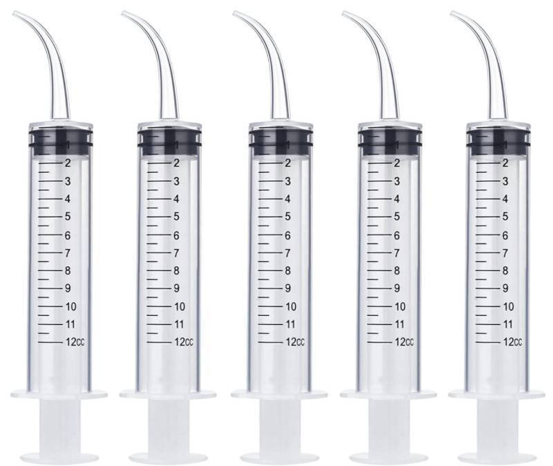 lot 58191 image: Wisdom Teeth Syringe, 5 Pack Irrigation Dental Syringes with Measure Scale & Curved Tip for Dental Care Liquid Oral Tonsil Stone - Retail $5