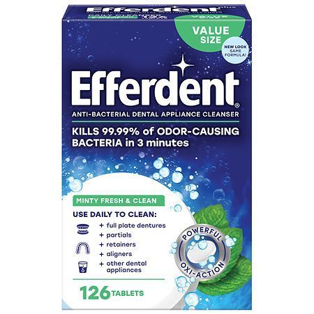 lot 58200 image: Efferdent Anti-Bacterial Dental Appliance Cleaner - 126ct - Retail $6