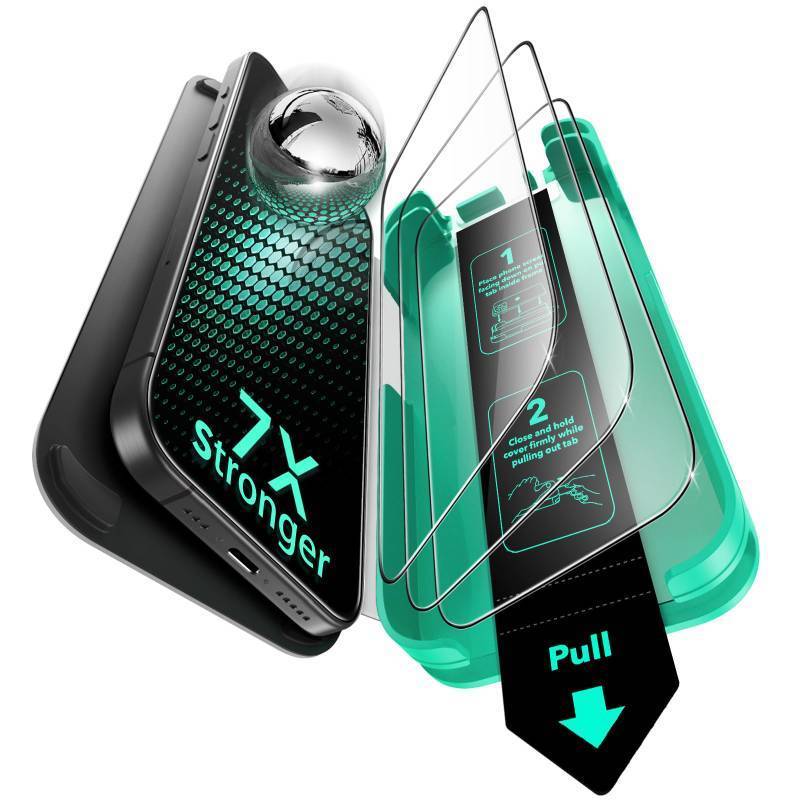 lot 58215 image: ESR 3 Pack 9H Glass for iPhone 16 Pro Max Screen Protector, Military Grade Shatterproof & Longest Durable Armorite Ultra-tough Tempered Glass with UltraFit Tray - Retail $19