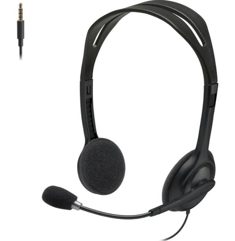 lot 57925 image: Logitech H111 Wired Headset, Stereo Headphones with Noise-Cancelling Microphone, 3.5 mm Audio Jack, PCMacLaptopSmartphoneTablet - Black - Retail $18