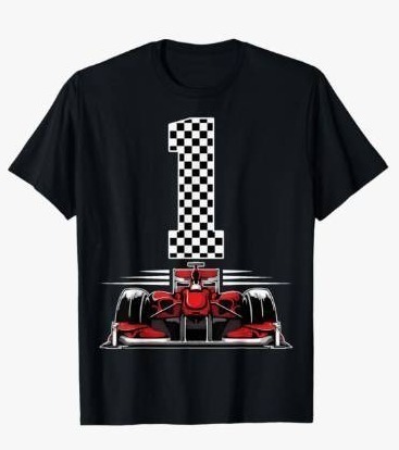 lot 36804 image: First Birthday Racing Car T-Shirt with Checkered Flag Number 1 - Retail $12