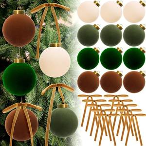 lot 1293 image: Liliful 48 Pcs Brown Velvet Christmas Ornaments 24 Neutral Flocked Christmas Balls 3.15 and 24 Ribbon Bows 5  7 Shatterproof Xmas Tree Hanging Decoration for Holiday Mantle Home Indoor Decor