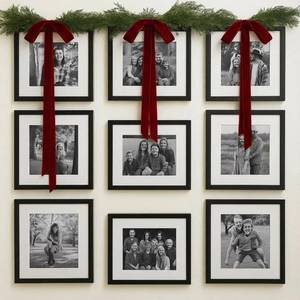 lot 1295 image: Hungdao 3 Set Christmas Bow Picture Frames Decorations Christmas Pine Branches and Bows Decor for Picture Photo Frames Holiday Xmas Home Wall Decoration (Burgundy) - Retail $20