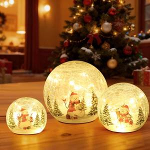 lot 1296 image: Christmas Snowman Globe with LED Lights, Christmas Decorations Indoor, Lighted Crackle Glass Globes,Battery Operated Xmas Globe Decor for Tabletop Home Party Centerpiece (Mix Set)
