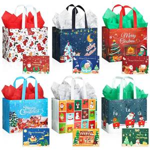 lot 1302 image: JMANNI Gift Bags (6pc) - Christmas Bags with Tissue Paper & Cards, Non-Woven, Durable, Reusable, for Gifts Wrapping, Holiday Parties & Shopping