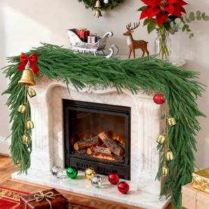 lot 1304 image: 12FT 2  6FT Norfolk Pine Garlands, Christmas Cedar Garland, Real Touch Faux Green Garlands, Winter Artificial Greenery Garland for Mantle, Stairs, Table, Fireplace, Indoor & Outdoor Xmas Decorations