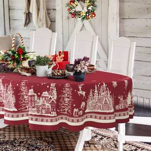 lot 1306 image: Oval Christmas Tablecloth 60 x 84 In,Christmas Tree Elk Santa Snowflake Red Christmas Tablecloth,Polyester Waterproof Wrinkle Resistant Durable Table cloth for Holiday,Kitchen,Winter and Home Decor - Retail $22