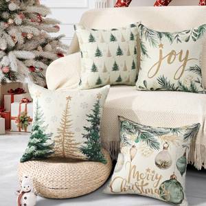 lot 1310 image: ASPMIZ Christmas Pillow Covers 18 x 18 Inch Set of 4, Winter Christmas Tree Holiday Throw Pillowcases Outdoor Indoor, Linen Pillow Cases Throw Cushion Cover for Couch Sofa Bed Living Room, Home Decor - Retail $5