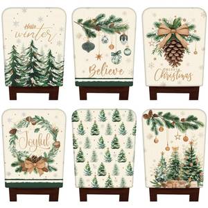 lot 1312 image: FuWeave 6 Pcs Christmas Chair Covers Winter Wonderland Chair Back Covers Vintage Xmas Seat Slipcovers Washable Winter Dining Room Seat Protector for Home Hotel Kitchen Decorations - Retail $17