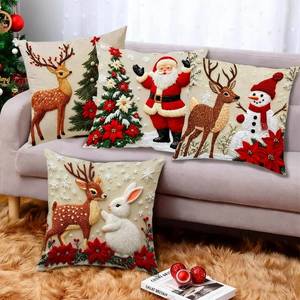 lot 1313 image: ZB.soar Christmas Pillow Covers 18x18 inch Set of 4, Holiday Decor, Fade-Resistant, Hidden Zipper, Cushion Case for Chair Sofa Bedroom Living Room Home Decor (Christmas) - Retail $10