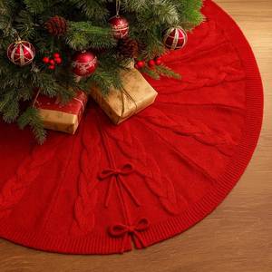 lot 1314 image: PUKUPIG 24 Inch Red Knitted Small Christmas Tree Skirt, Chunky Cable Knit with Elegant Twist Design, Perfect for Xmas Holiday Decorations
