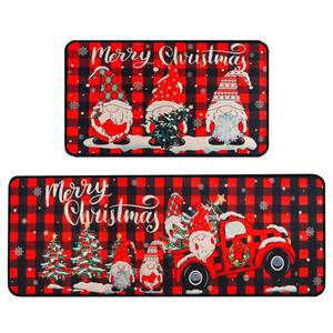 lot 1316 image: ABONDEVER Christmas Kitchen Rugs Sets of 2, Buffalo Plaid Christmas Decorations Anti Fatigue Rug Non Skid Washable Mats for Home Kitchen Floor - Retail $17