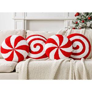 lot 1317 image: Christmas Decorations Plush Throw Pillows Set of 4 Cute Teddy Fleece Red White Peppermint Candy Pillow, Soft Stuffed Lollipop Cushion Xmas Decor Indoor for Kid Home Sofa Bed Office Couch Living Room - Retail $44