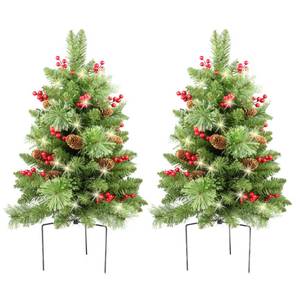 lot 5026 image: Christmas Tree 30 inch Prelit 2 Set Pathway Porch Christmas Trees Pre-Light LED Battery Operated Outdoor Xmas Decor for Entrance Driveway, Yard, Garden, Red Berries, Pine Cones