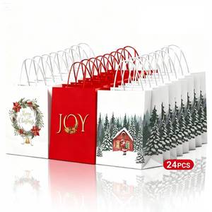 lot 5029 image: KAOTPO Christmas Gift Bags with Handles - 24 Large Bulk Kraft Gift Bag for Xmas Presents Holiday Party Favors and Decor Supplies - 3 Designs(13x10.4x5.7)