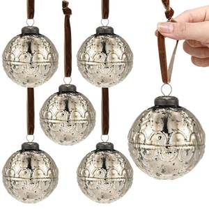 lot 5033 image: Threan 6 Pcs Large Vintage Mercury Glass Christmas Ornaments 3.15 Hanging Christmas Ball Ornaments Antique Embossed Ball Decorations for Xmas Tree Garland Wreath Holiday Decor(Silver,Etched)