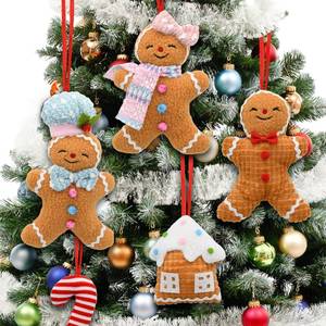 lot 5035 image: CRCZK Christmas Tree Decor 8Pcs Gingerbread Ornaments, Gingerbread Christmas Decorations for Home,Gingerbread Decor Plush,Candy Cane Ornaments, Village House Xmas Decor for Wreath