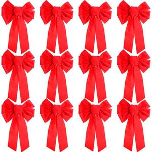 lot 5039 image: Patelai 12 Pieces Christmas Red Velvet Bows Large Wreath Bow Tie Holiday Bow for Christmas Decoration Outdoor or Indoor Garland Parties Gifts (16 by 10 Inches) - Retail $19