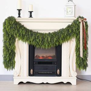 lot 5040 image: 5FT Soft Textured Christmas Cedar Garland - 1PCS, Artificial Pine Needles Garlands Realistic Fake Green Faux Garland for Holiday Fireplace,Table,Window,Stairs,Mante,Indoor Outdoor Decor - Retail $30