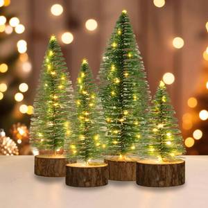 lot 5042 image: 3 PCS Mini Christmas Trees, Artificial Bottle Brush Trees with 2 Modes Timer LED String Lights, Button Cell Battery Powered Desktop Small Pine Trees with Wooden Base for Home Xmas Decor (Warm White) - Retail $24