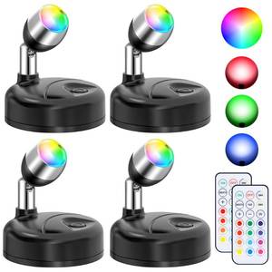 lot 5047 image: Wireless RGBW Spot Lights Indoor Decor, 4 Pack Floor Uplighting Indoor, 13 Color Changing Tree Light, Picture Light with Remote and Timer, Accent Lights for Plant Christmas Holiday Party - Retail $26