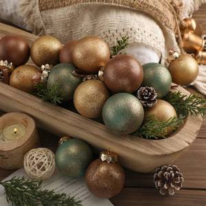 lot 5050 image: Suilung 24 Pcs Neutral Textured Christmas Ball Ornaments 2.36 Vintage Christmas Tree Decor Rustic Distressed Ornaments with Loop Shatterproof Hanging Ball for Farmhouse Xmas Decor (Nostalgic Color) - Retail $36