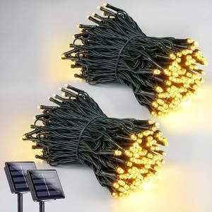 lot 5060 image: 2 Pack 200 LED Solar String Lights for Outside, Solar Christmas Lights Outdoor Waterproof, Solar Outdoor String Light with 8 Lighting Modes for Xmas Tree Wedding Party Garden Decorations (Warm White) - Retail $20