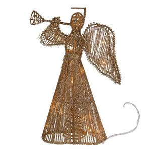 lot 5061 image: 12-Inch 20 Light Incandescent Gold Glitter Angel Tree Topper - Retail $30