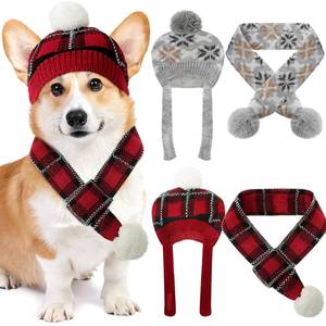 lot 13234 image: Huhumy 2 Set Chinese New Year Dog Costume Dog Hat Knit Scarf Winter Warm Caps Cute Warm Scarf Pet Costume Accessories for Cat(Large,Gray) - Retail $18