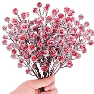 lot 13243 image: 24 Pieces Artificial Holly Berry Stems 9 Christmas Berry Picks Sprays Snowy Fake Red Berries for Xmas Tree Branches Fillers Ornaments Valentine DIY Crafts Wedding Home Party Winter Decor (24, Red) - Retail $10