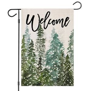 lot 13256 image: Ekorest Welcome Winter Garden Flags 12x18 Inch Vertical Double Sided, Christmas Watercolor Forest Small Yard Outside Decors, Xmas Seasonal Farmhouse Holiday Outdoor Decor (3-CHRIST-2) - Retail $10