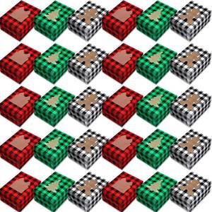 lot 13266 image: Cholemy 30 Pcs Christmas Cookie Boxes with Window Bulk Buffalo Plaid Christmas Gift Boxes for Gift Giving 8.3 x 6 x 3.7 Inch Xmas Bakery Containers for Pastries Donuts Treat Xmas Party Favors - Retail $24