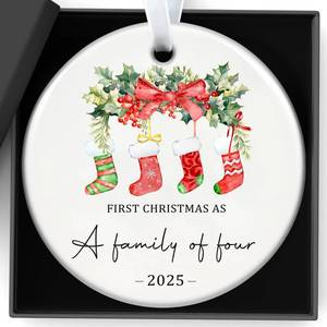 lot 13268 image: Christmas Ornaments Our First Christmas As A Family of Four Ornament Personalized Family Xmas Ornaments Baby First Xmas Ornaments 2025 Girls Boys New Parents Gifts for Couples,Mom,Dad,Newborn - Retail $8