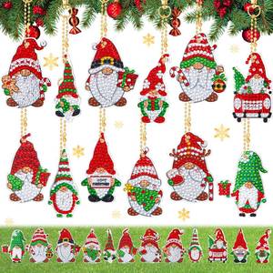 lot 13277 image: Tudomro 24 Pcs Christmas Diamond Painting Keychains Kit 5d DIY Diamond Painting Ornaments Art Santa Gnomes Drill Keychain Double Sided Hanging Rhinestone Pendant for Beginner Adult Craft Supplies